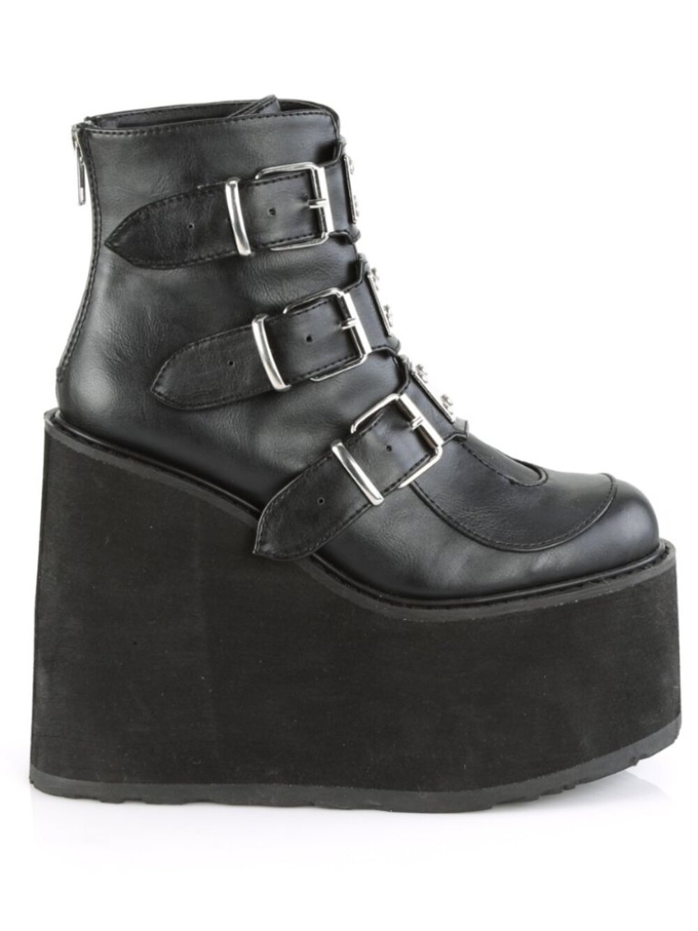 Black Vegan Leather Ankle Boots with Triple Buckle Straps